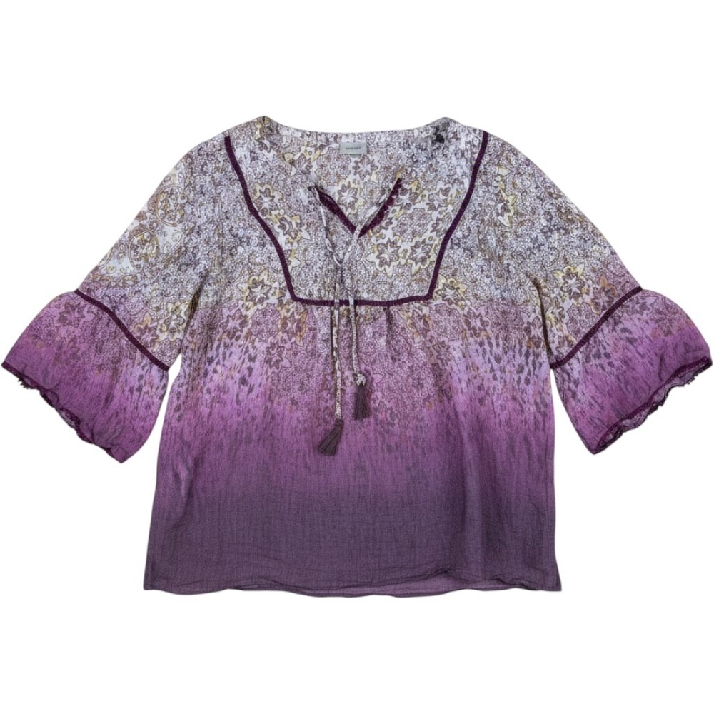 Avenue 18/20 Blouse Boho Ombre Rayon Paisley Tassel Bell Sleeve Top
